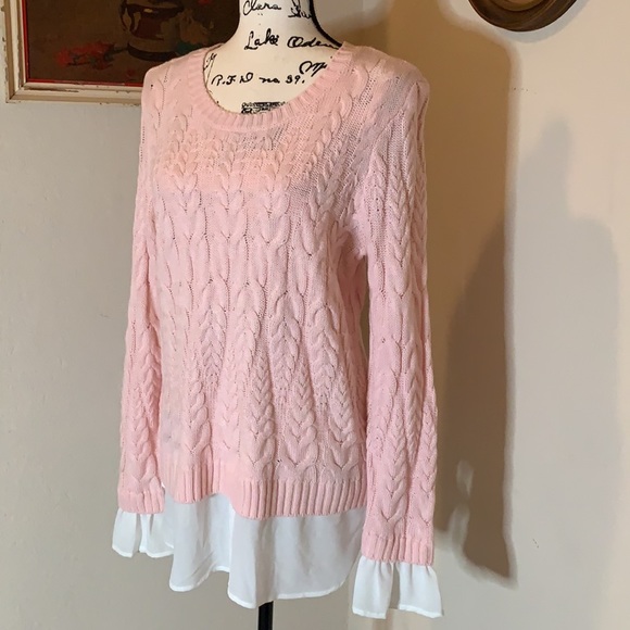 Elle Pink & White Mock Layer Sweater - Picture 2 of 8